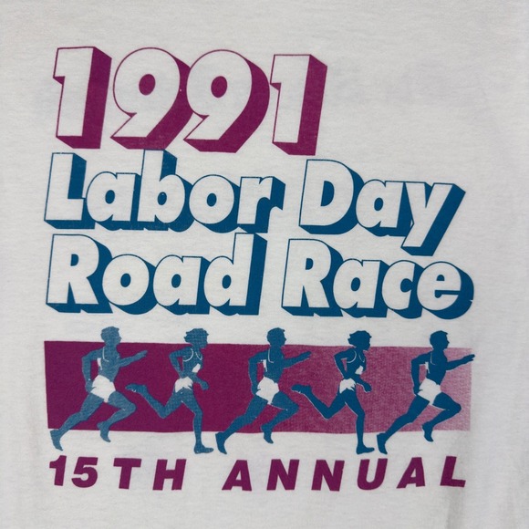 Vtg 1991 Jerzees Road Race Tee Men's M/L White Running‎ Labor Day Macon Tracks - Picture 3 of 9
